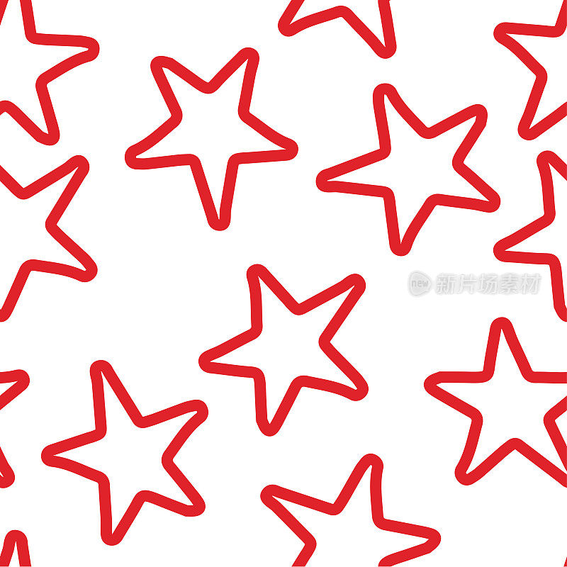 Seamless pattern with red stars on white background. Vector design for textile, backgrounds, clothes, wrapping paper, web sites and wallpaper. Fashion illustration hand drawn seamless pattern.